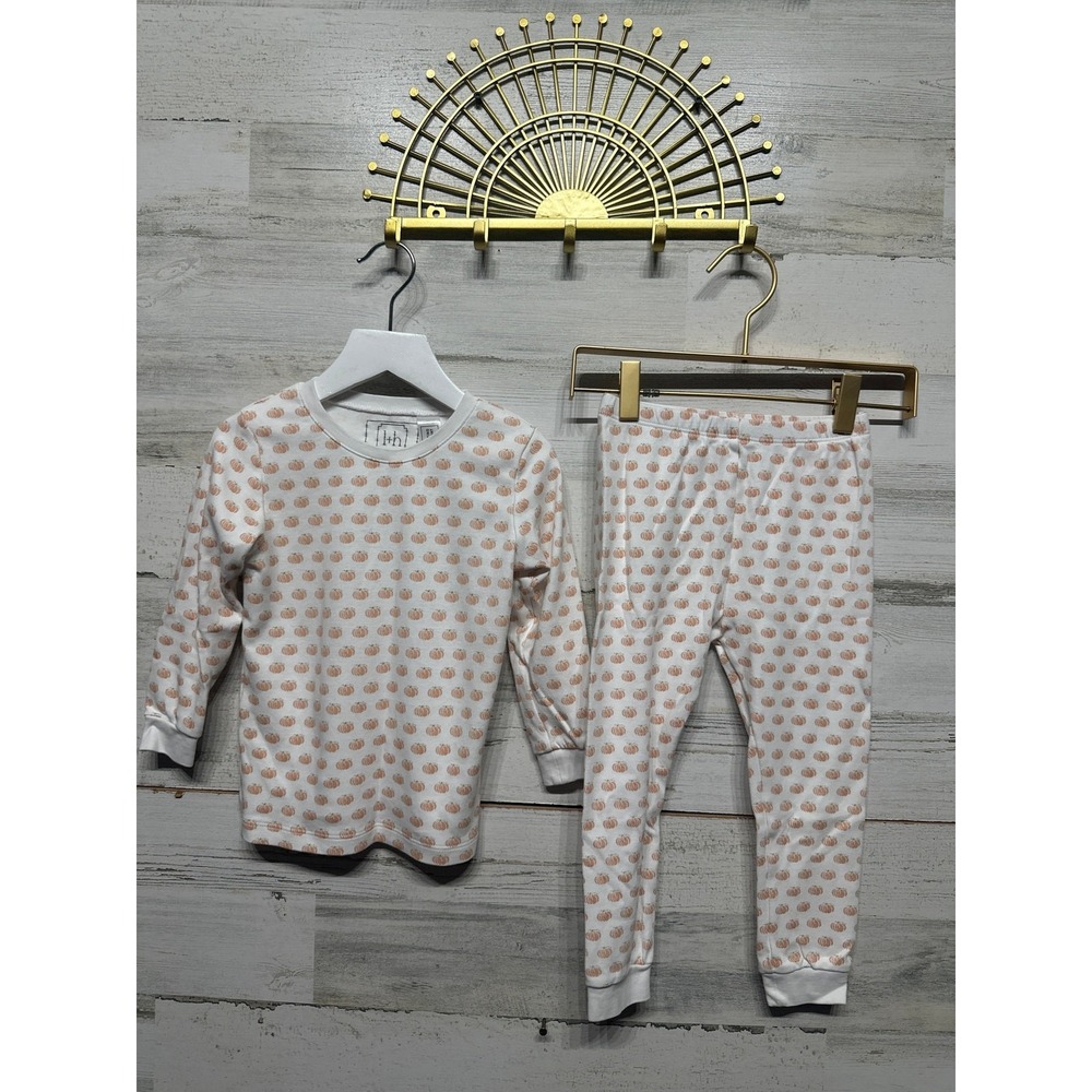 Lila and Hayes Pajama Set Kids 4T White Pumpkin Print Pima Cotton EUC